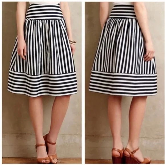 Anthropologie Maeve High Seas Navy White Striped Skirt - Picture 2 of 5